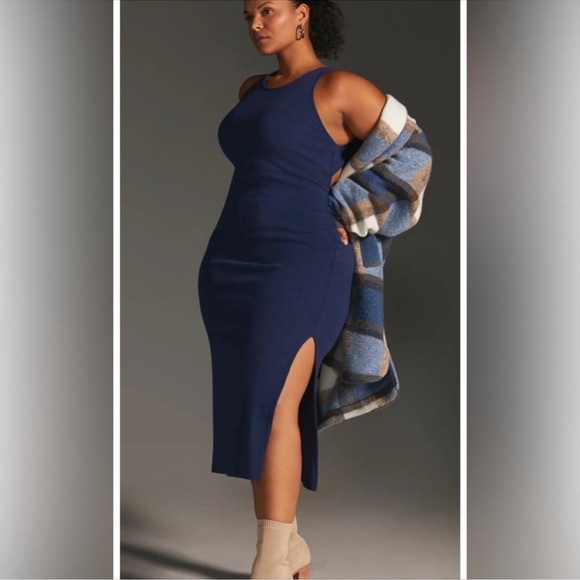 Anthropologie Dresses & Skirts - Bordeaux Navy Ribbed Midi Dress from Anthropologie